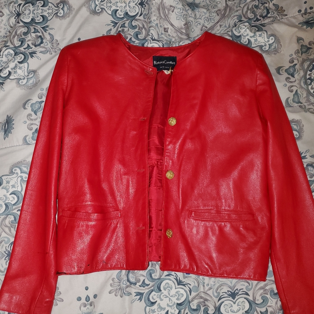 Vintage Red Real Leather 80s coat jacket
